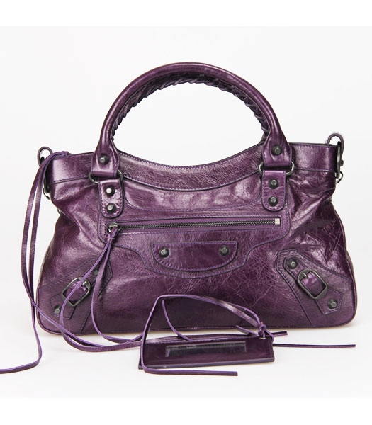 Balenciaga City Piccolo Borsa Viola Blu olio chiodi di rame in pelle